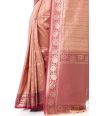 LIGHT PEACH BISHNUPURI TUSSAR SILK CONTRAST MAROON BORDER AND PALLU, MATCHING BLOUSE PIECE