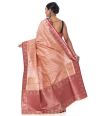 LIGHT PEACH BISHNUPURI TUSSAR SILK CONTRAST MAROON BORDER AND PALLU, MATCHING BLOUSE PIECE