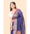 NeelRaga – Purplish Blue Handloom Cotton with Rani & Beige Thread work all over