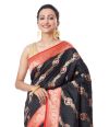 ALL OVER ZARI WORK ON BLACK TUSSAR BANARASI WITH CONTRAST BORDER AND PALLU, MATCHING BLOUSE PIECE