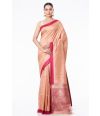 SANDALWOOD BISHNUPURI TUSSAR SILK, CONTRAST PALLU & BORDER, MATCHING BROCADE BLOUSE PIECE