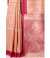 SANDALWOOD BISHNUPURI TUSSAR SILK, CONTRAST PALLU & BORDER, MATCHING BROCADE BLOUSE PIECE