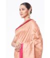 SANDALWOOD BISHNUPURI TUSSAR SILK, CONTRAST PALLU & BORDER, MATCHING BROCADE BLOUSE PIECE