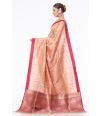 SANDALWOOD BISHNUPURI TUSSAR SILK, CONTRAST PALLU & BORDER, MATCHING BROCADE BLOUSE PIECE