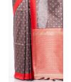 METALLIC BROWN BISHNUPURI TUSSAR SILK, CONTRAST RED BORDER & PALLU, BROCADE MATCHING BLOUSE PIECE