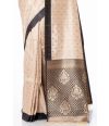 CREAM BISHNUPURI TUSSAR SILK CONTRAST BLACK BORDER & PALLU, WITH MATCHING BROCADE BLOUSE PIECE