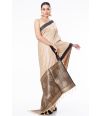 CREAM BISHNUPURI TUSSAR SILK CONTRAST BLACK BORDER & PALLU, WITH MATCHING BROCADE BLOUSE PIECE