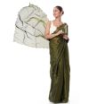 OLIVE GREEN ORGANZA SAREE WITH SCALLOP BORDER, ZARI EMBROIDERED BLOUSE PIECE