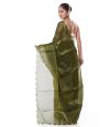 OLIVE GREEN ORGANZA SAREE WITH SCALLOP BORDER, ZARI EMBROIDERED BLOUSE PIECE