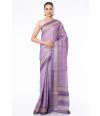 DARK MAUVE TUSSAR SILK WITH ALL OVER THREAD WORK AND MATCHING PRINTED BLOUSE PIECE