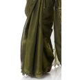 OLIVE GREEN ORGANZA SAREE WITH SCALLOP BORDER, ZARI EMBROIDERED BLOUSE PIECE