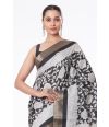 FLORAL PRINTED KOSHA SILK WITH BLACK CONTRAST PRINTED BLOUSE PIECE