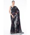 BLACK BODY FLORAL PRINT MARBLE CHIFFON SAREE WITH MATCHING BLOUSE PIECE