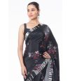 BLACK BODY FLORAL PRINT MARBLE CHIFFON SAREE WITH MATCHING BLOUSE PIECE