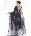 BLACK BODY FLORAL PRINT MARBLE CHIFFON SAREE WITH MATCHING BLOUSE PIECE