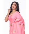 PINK KATAN SILK WITH ZARI BUTA & ZARI FLORAL WORK ON BORDER, MATCHING TINY ZARI BUTA BLOUSE PIECE