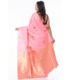 PINK KATAN SILK WITH ZARI BUTA & ZARI FLORAL WORK ON BORDER, MATCHING TINY ZARI BUTA BLOUSE PIECE