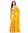 GOLDEN YELLOW KATAN SILK SAREE WITH SCALLOP BORDER, MATCHING BLOUSE PIECE