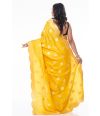 GOLDEN YELLOW KATAN SILK SAREE WITH SCALLOP BORDER, MATCHING BLOUSE PIECE