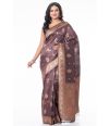 METALLIC BROWN BISHNUPURI TUSSAR SILK, ZARI PALLU & BORDER, MATCHING BROCADE BLOUSE PIECE