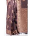 METALLIC BROWN BISHNUPURI TUSSAR SILK, ZARI PALLU & BORDER, MATCHING BROCADE BLOUSE PIECE