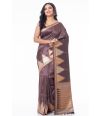 BROWN GHICHHA SILK, TEMPLE ZARI BORDER AND PALLU, MATCHING BLOUSE PIECE