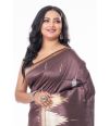 BROWN GHICHHA SILK, TEMPLE ZARI BORDER AND PALLU, MATCHING BLOUSE PIECE