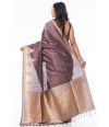 BROWN GHICHHA SILK, TEMPLE ZARI BORDER AND PALLU, MATCHING BLOUSE PIECE