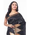 CHARCOAL BLACK GHICHHA SILK, TEMPLE ZARI BORDER AND PALLU, MATCHING BLOUSE PIECE