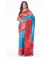 BLUE TUSSAR SILK WITH ALLOVER ZARI THREADWORK, CONTRAST BORDER AND MATCHING BLOUSE PIECE