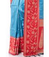 BLUE TUSSAR SILK WITH ALLOVER ZARI THREADWORK, CONTRAST BORDER AND MATCHING BLOUSE PIECE