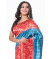 BLUE TUSSAR SILK WITH ALLOVER ZARI THREADWORK, CONTRAST BORDER AND MATCHING BLOUSE PIECE