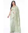 PISTA GREEN TUSSAR SAREE WITH CUTWORK AND ALLOVER SELF THREADWORK AND MATCHING BLOUSE PIEC