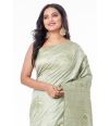 PISTA GREEN TUSSAR SAREE WITH CUTWORK AND ALLOVER SELF THREADWORK AND MATCHING BLOUSE PIEC