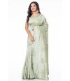 PISTA GREEN TUSSAR SAREE WITH CUTWORK AND ALLOVER SELF THREADWORK AND MATCHING BLOUSE PIEC