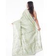 PISTA GREEN TUSSAR SAREE WITH CUTWORK AND ALLOVER SELF THREADWORK AND MATCHING BLOUSE PIEC