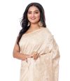 BEIGE TUSSAR SAREE WITH CUTWORK AND ALLOVER SELF THREADWORK AND MATCHING BLOUSE PIEC