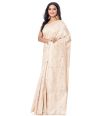 BEIGE TUSSAR SAREE WITH CUTWORK AND ALLOVER SELF THREADWORK AND MATCHING BLOUSE PIEC