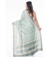 ELEGANT GREEN TUSSAR SILK WITH ALL OVER THREAD WORK AND MATCHING PRINTED BLOUSE PIECE