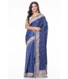 INDIGO BLUE COLOURED PURE SILK WITH ALL OVER EMBROIDERY WORK, WITH EMBROIDERED BLOUSE PIECE