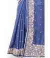 INDIGO BLUE COLOURED PURE SILK WITH ALL OVER EMBROIDERY WORK, WITH EMBROIDERED BLOUSE PIECE