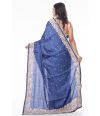 INDIGO BLUE COLOURED PURE SILK WITH ALL OVER EMBROIDERY WORK, WITH EMBROIDERED BLOUSE PIECE