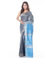 STEEL GREY BODY GHICHHA TUSSAR, WITH ZARI BORDER, CONTRAST BLUE PALLU & BLOUSE PIECE