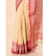 Earthy Beige with a Red Rhythm Dhakai Muslin