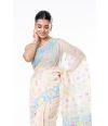 SOFT DHAKAI JAMDANI, OFF WHITE BODY WITH ALL OVER MULTI COLOURED FLORAL THREADWORK