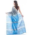 STEEL GREY BODY GHICHHA TUSSAR, WITH ZARI BORDER, CONTRAST BLUE PALLU & BLOUSE PIECE