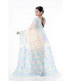 SOFT DHAKAI JAMDANI, OFF WHITE BODY WITH ALL OVER MULTI COLOURED FLORAL THREADWORK