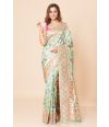 SEA GREEN KASHMIRI PASHMINA SILK SAREE WITH MATCHING BLOUSE PIECE