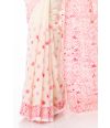 LIGHT PINK PRINT & KATHA STITCH ON OFF WHITE KHADI COTTON WITH MATCHING BLOUSE PIECE