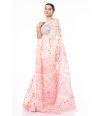 LIGHT PINK PRINT & KATHA STITCH ON OFF WHITE KHADI COTTON WITH MATCHING BLOUSE PIECE